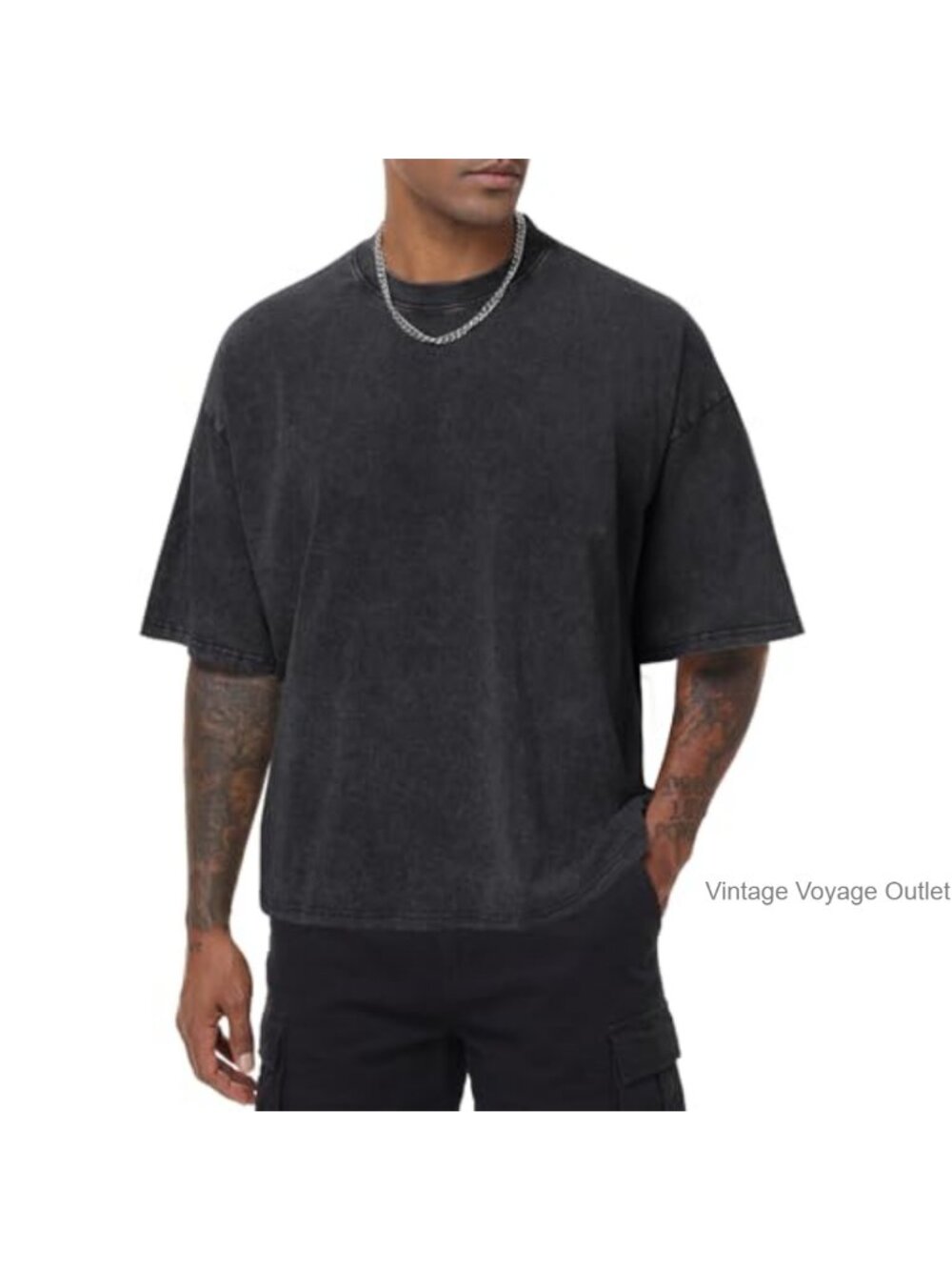 Men's Acid Wash Cropped T-Shirt Oversized Boxy Vintage Cotton Tee